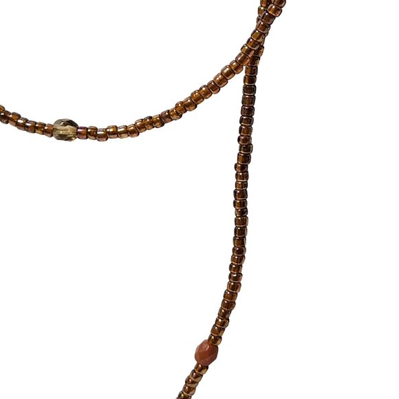 Handcrafted Boho Beaded Necklace Brown Gold Beads Minimalist Fashion Jewelry - Picture 3 of 5